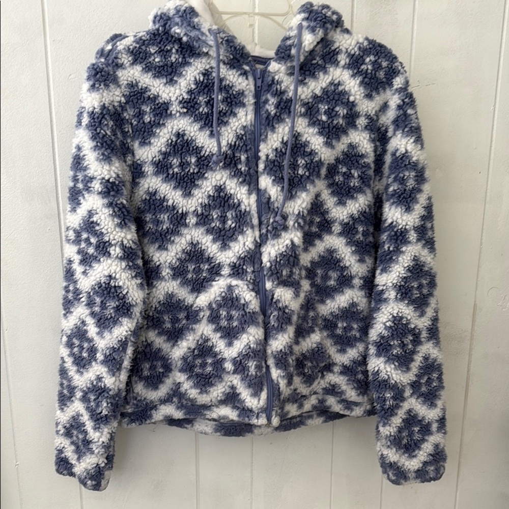 LA Hearts PacSun Cozy Blue and White Fleece Hoodie Jacket